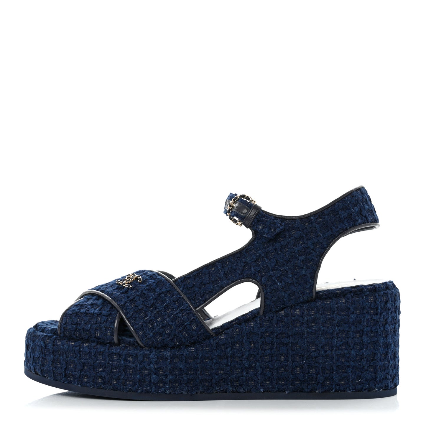 Cotton Tweed Quilted CC Platform Sandals 40 Blue