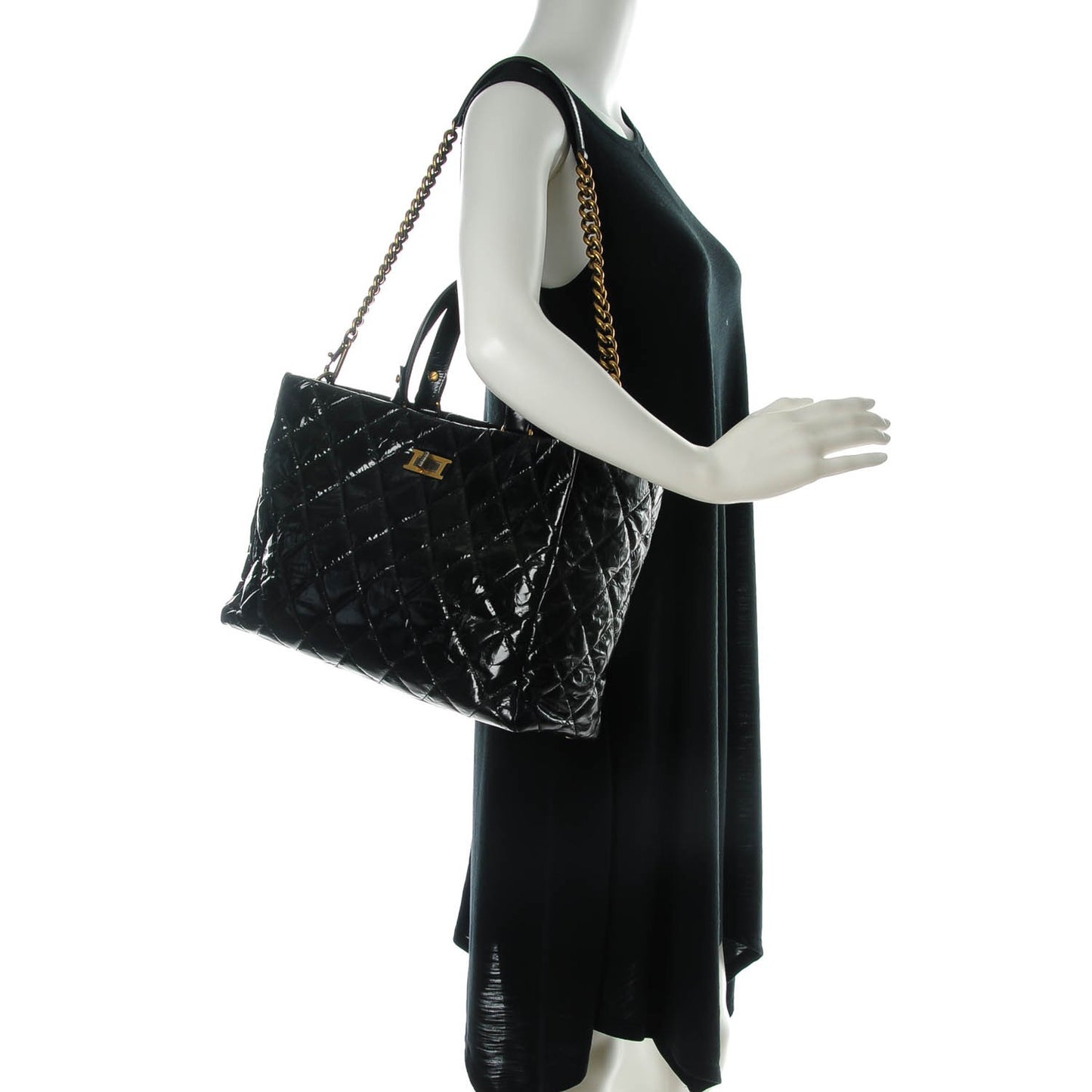 Glazed Calfskin Quilted Mademoiselle Tote Black