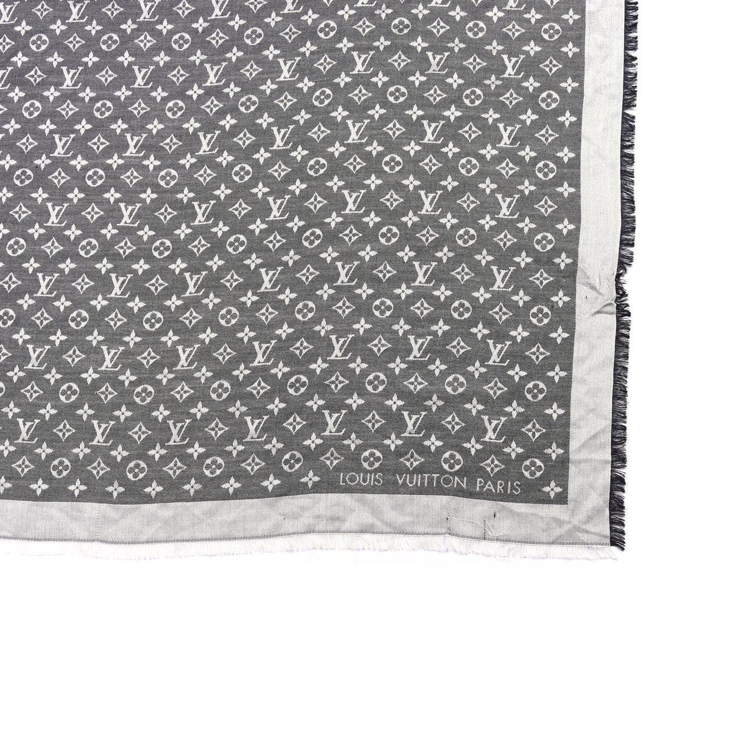 Silk Wool Monogram Denim Shawl Black