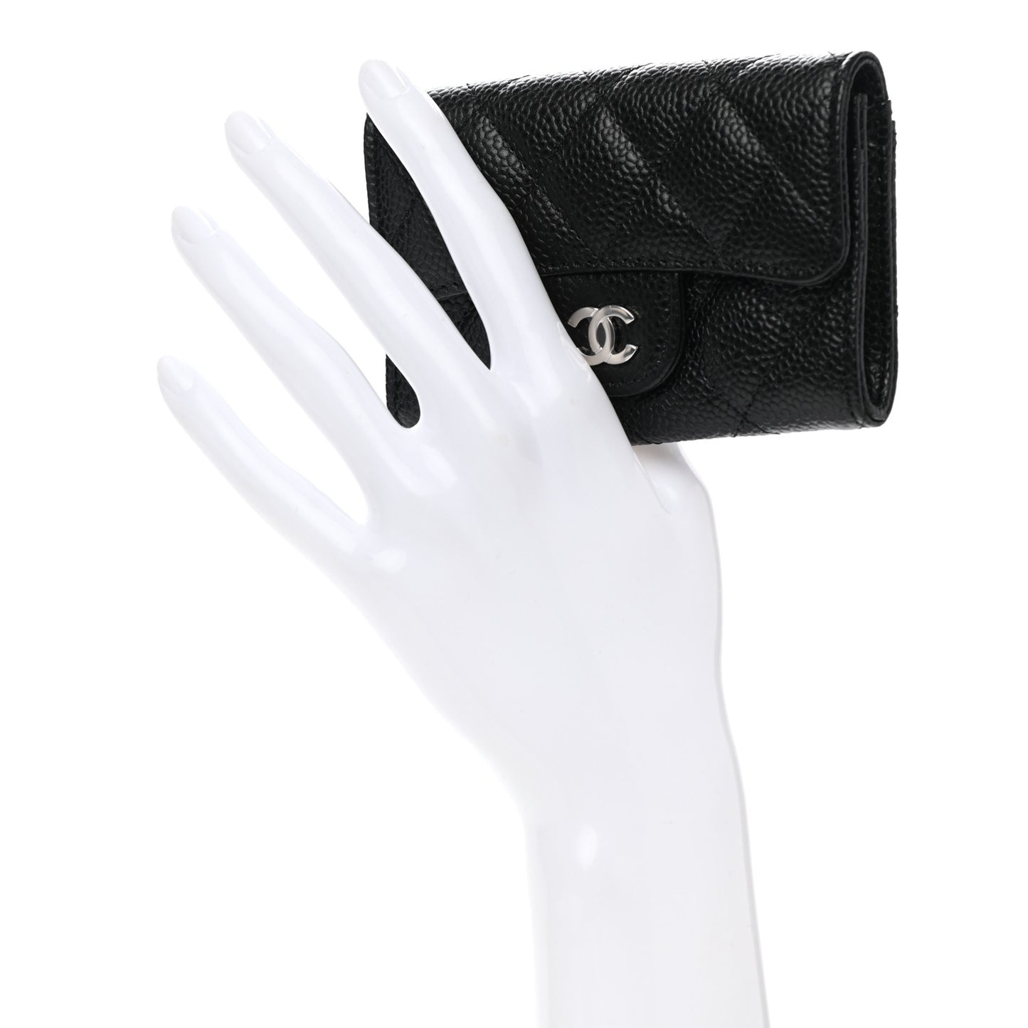 Caviar Quilted Flap Card Holder Wallet Black