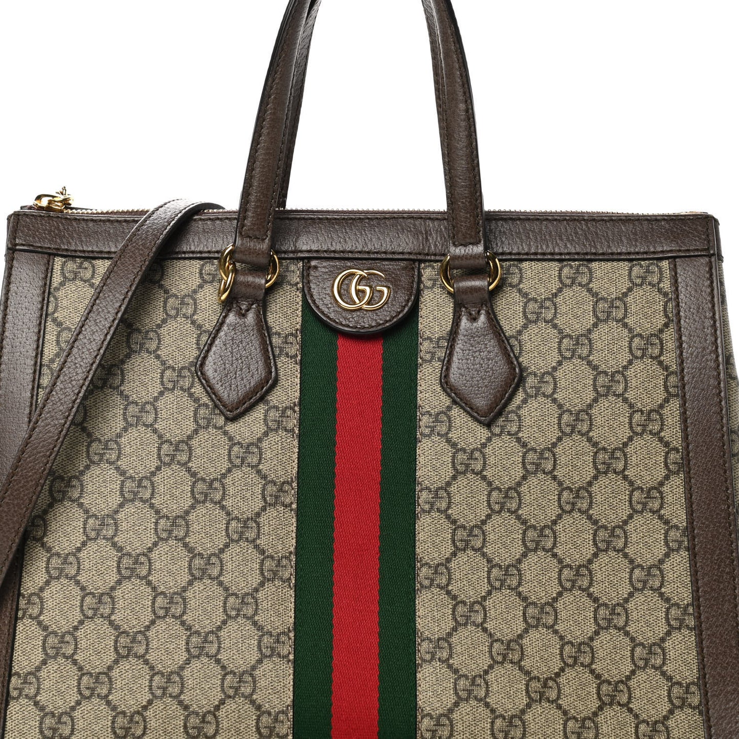 GG Supreme Monogram Web Medium Ophidia Tote Bag Brown