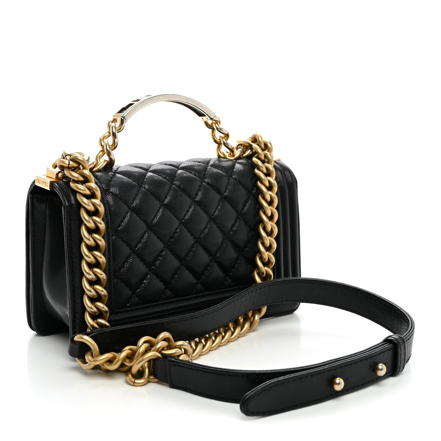 Chanel Shiny Caviar Quilted Small Top Handle Boy Flap Black 3 of 11