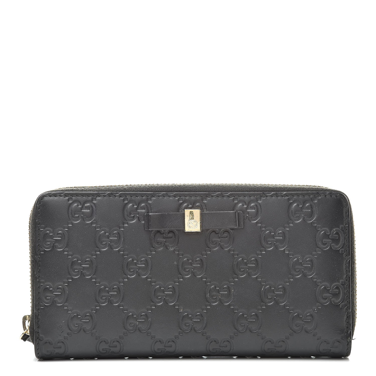Gucci Guccissima Bow Zip Around Wallet Black 1 of 15