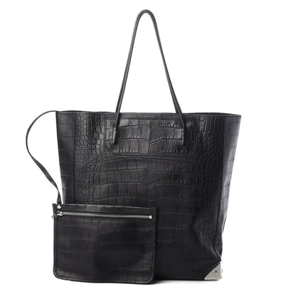 Alexander Wang Calfskin Crocodile Embossed Prisma Skeletal Tote Black Silver Hardware 1 of 9