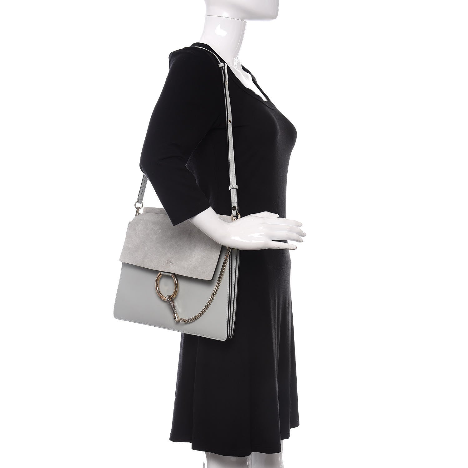 Chloe Calfskin Suede Medium Faye Shoulder Bag Airy Grey 2 of 10