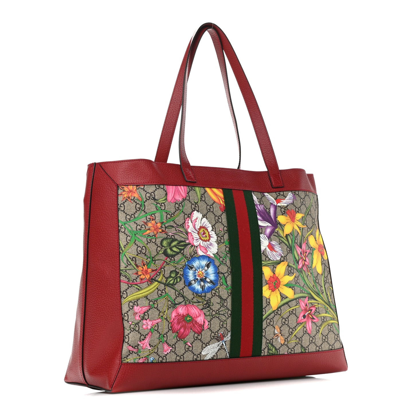 GG Supreme Monogram Flora Web Large Ophidia Tote Red
