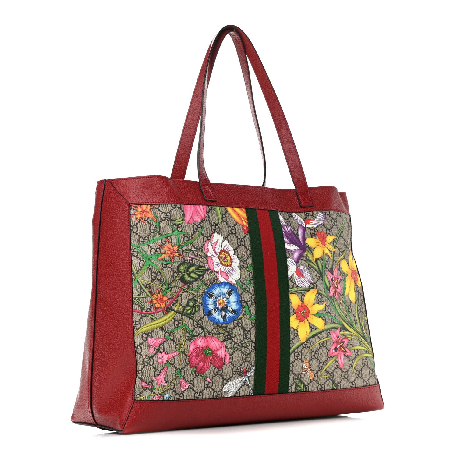 Gucci GG Supreme Monogram Flora Web Large Ophidia Tote Red 4 of 12