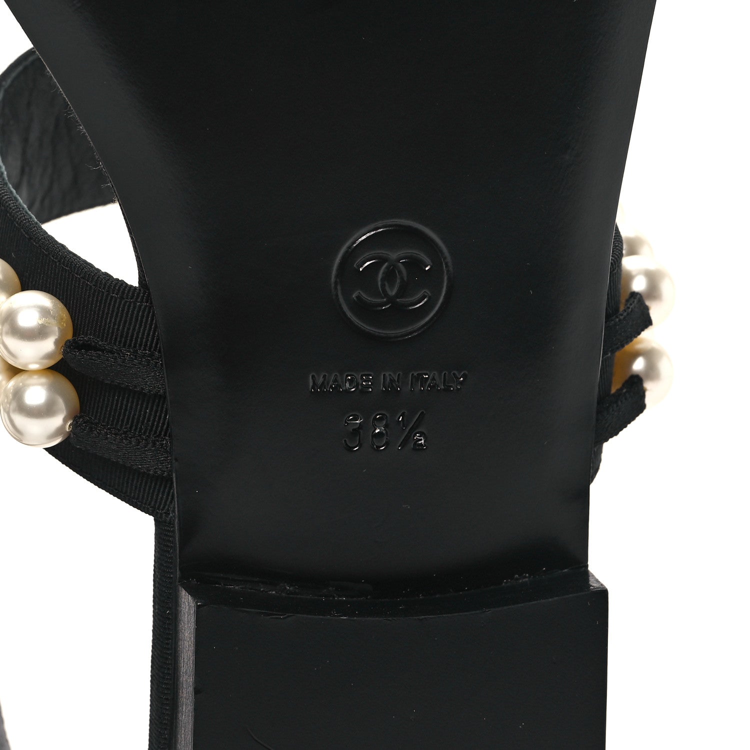 Chanel Grosgrain Pearl CC Sandals 38.5 Black 6 of 10