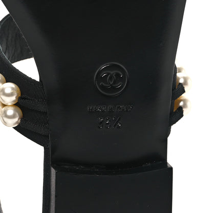 Chanel Grosgrain Pearl CC Sandals 38.5 Black 6 of 10