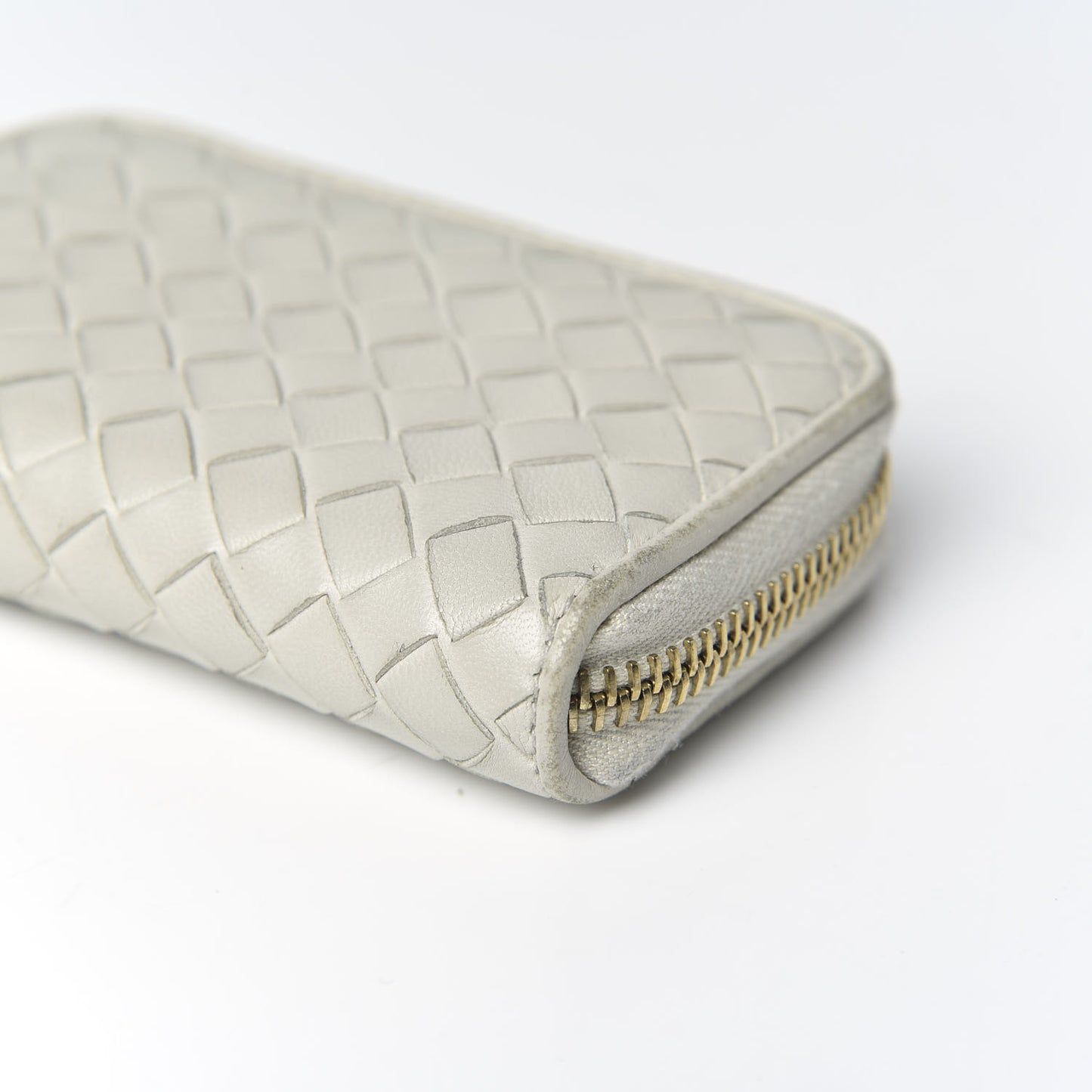 Nappa Intrecciato Zip Around Coin Purse Cream