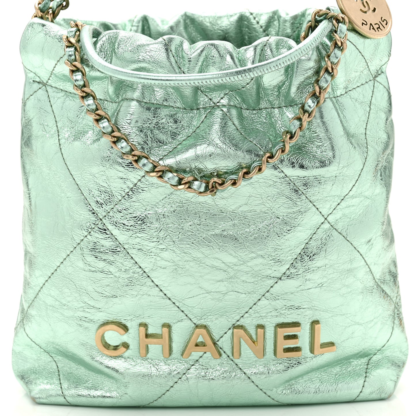 Metallic Calfskin Quilted Mini Chanel 22 Green