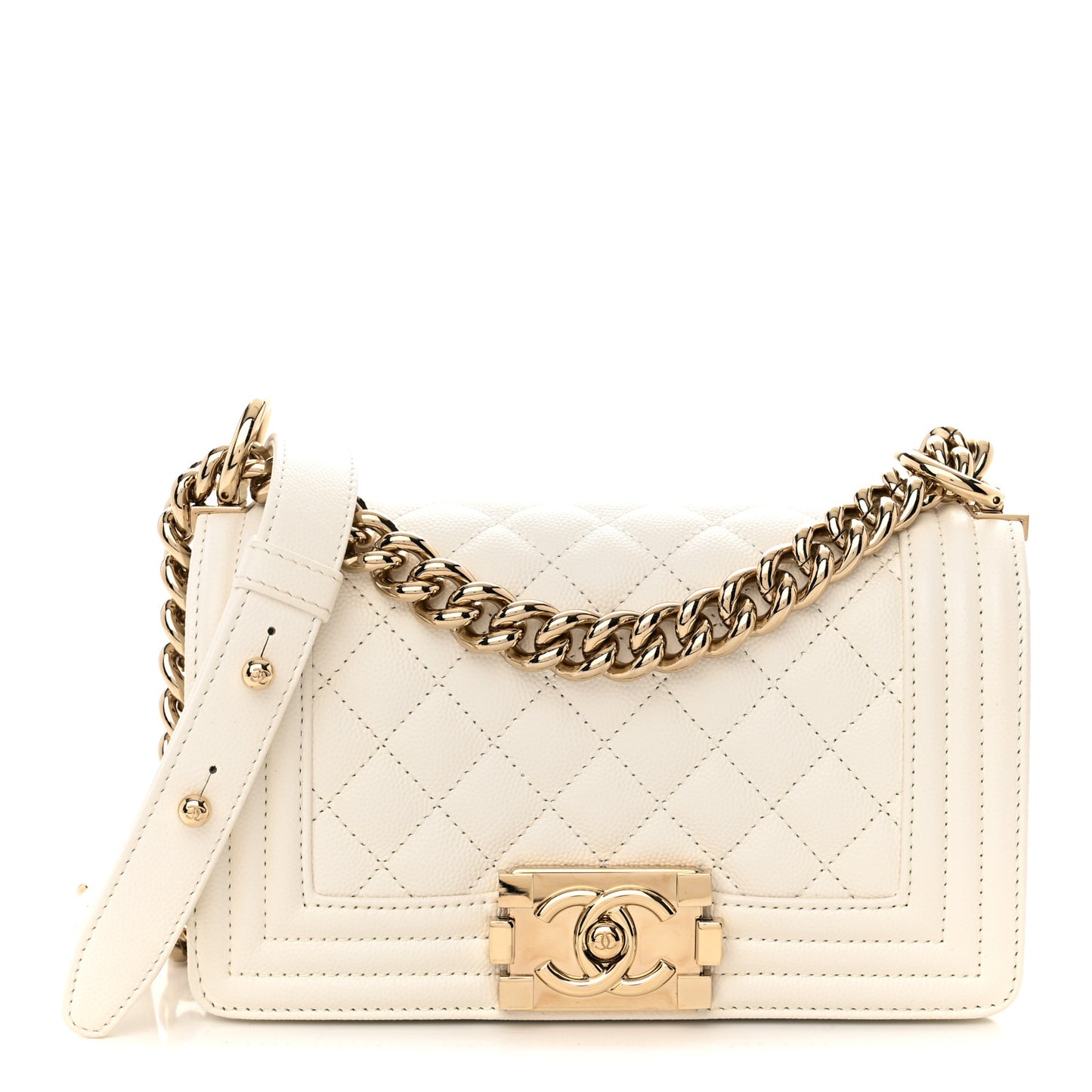 Caviar Quilted Small Boy Flap White