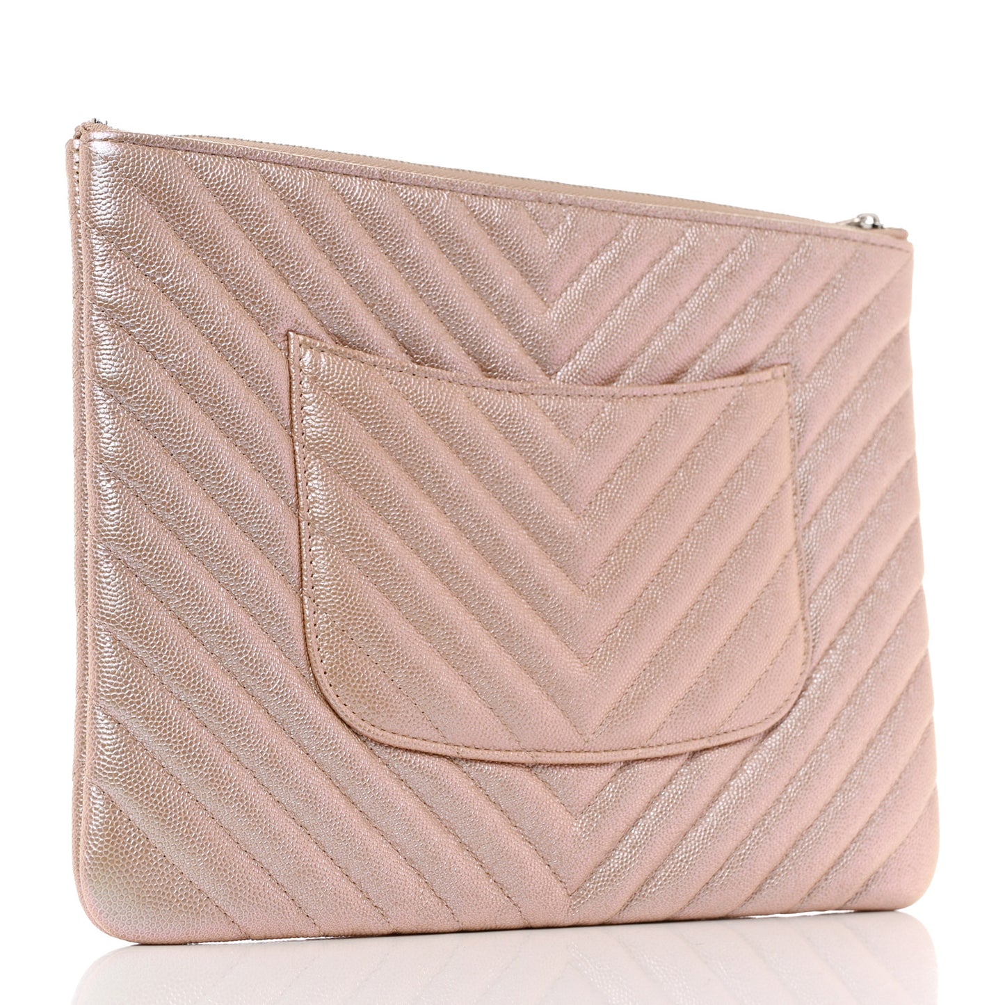 Iridescent Caviar Chevron Quilted Medium Cosmetic Case Light Gold