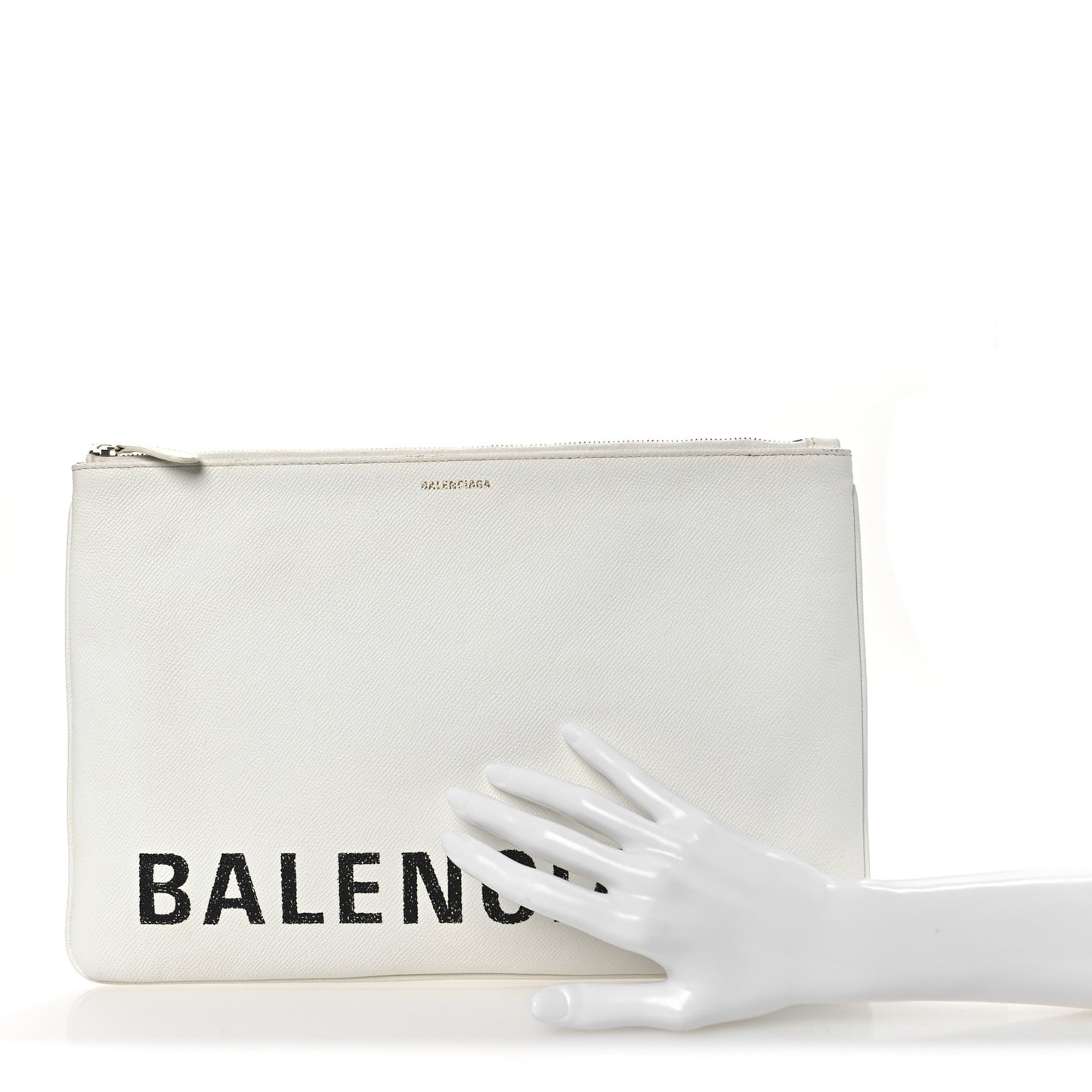 Calfskin Logo Large Zip Pouch White