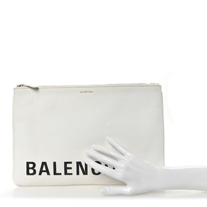 Balenciaga Calfskin Logo Large Zip Pouch White 2 of 13