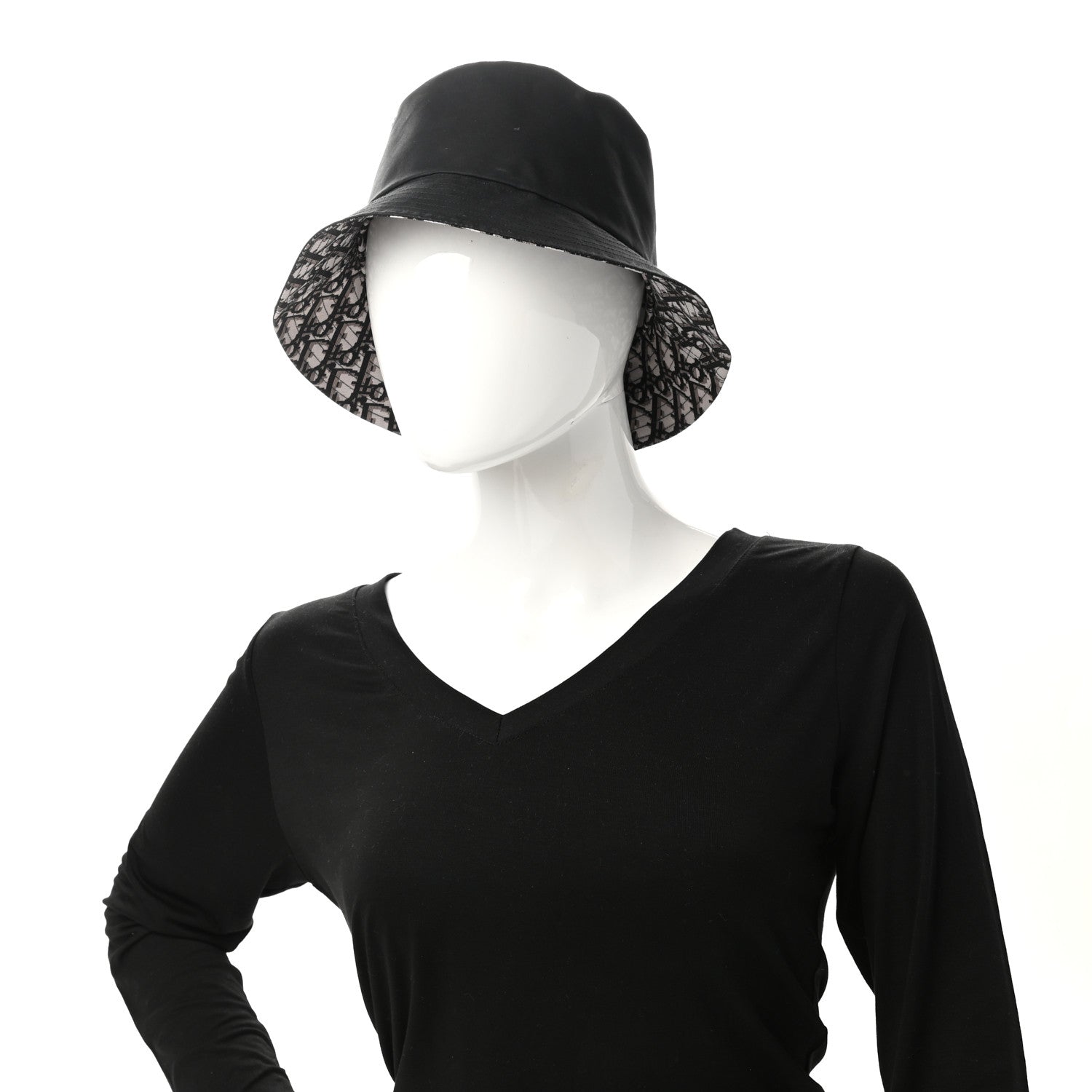 Christian Dior Polyester Cotton Oblique Reversible Teddy-D Brim Bucket Hat 56 Black 3 of 12
