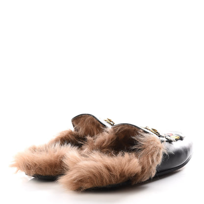 Gucci Calfskin Lambswool Tiger Embroidered Womens Princetown Slippers 37.5 Black 4 of 8