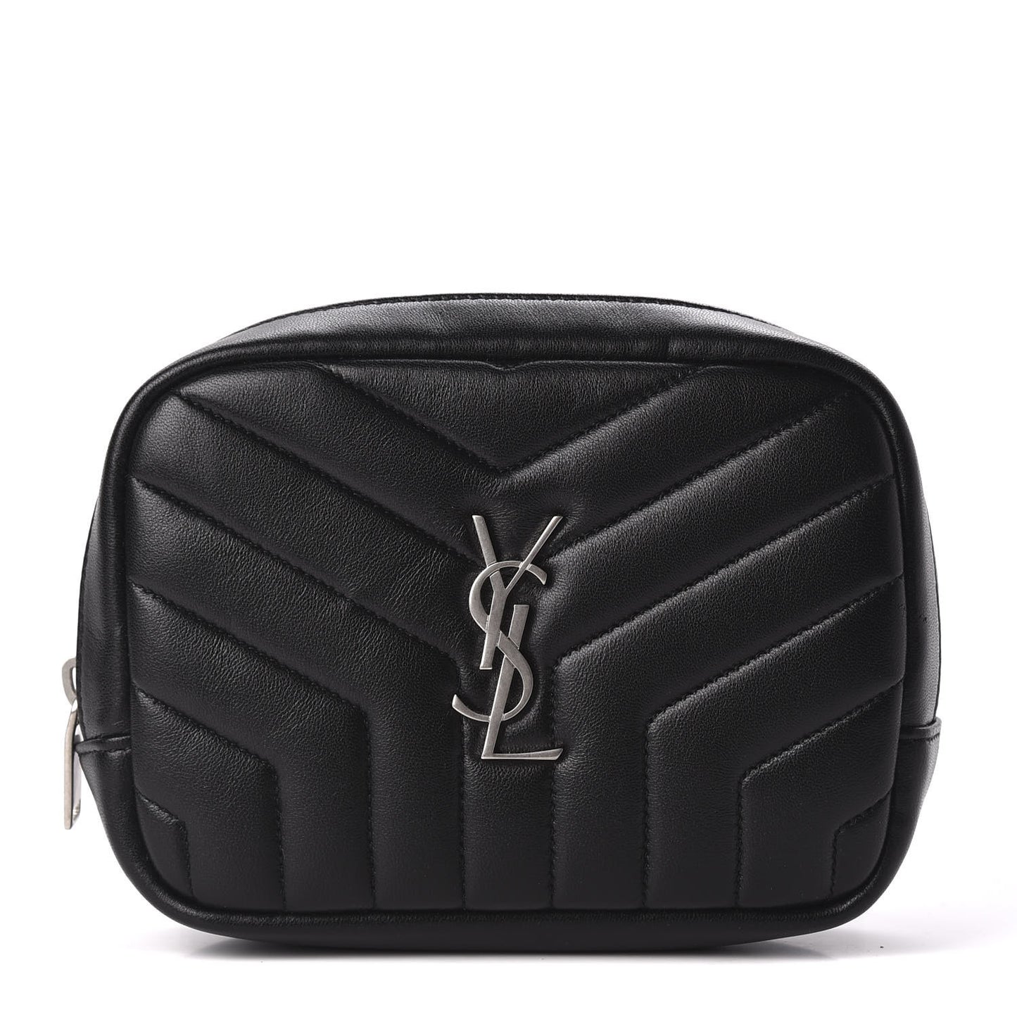 Lambskin Y Quilted Monogram Loulou Cosmetic Case Black