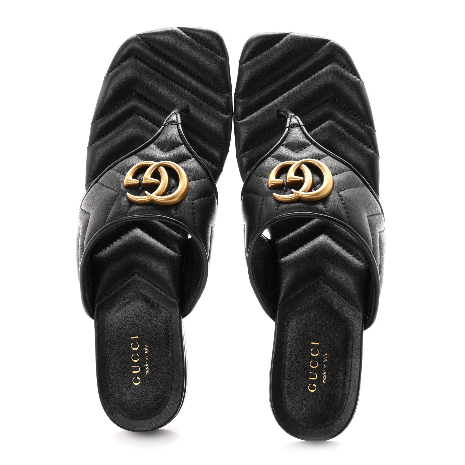 Gucci Nappa Charlotte Double G Marmont Thong Sandals 39.5 Black 2 of 10