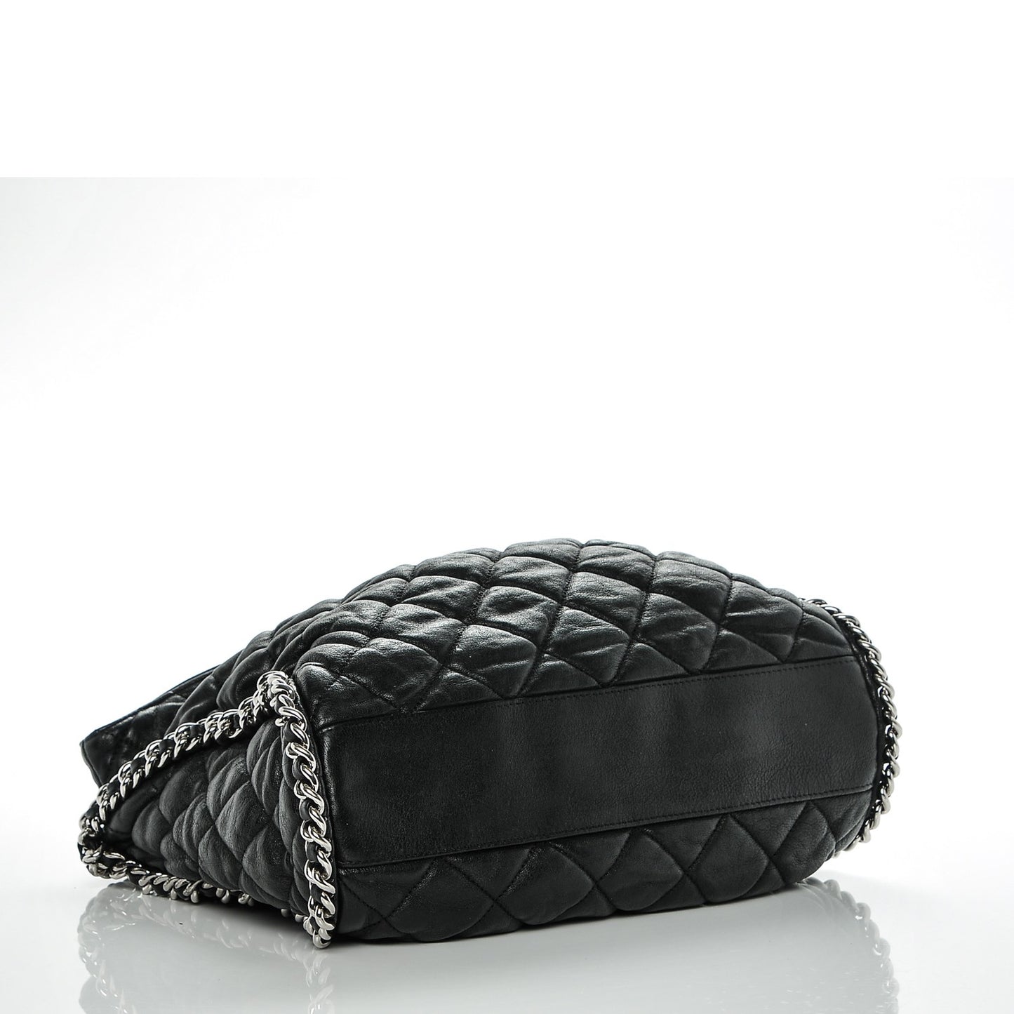 Washed Lambskin Chain Around Hobo Black