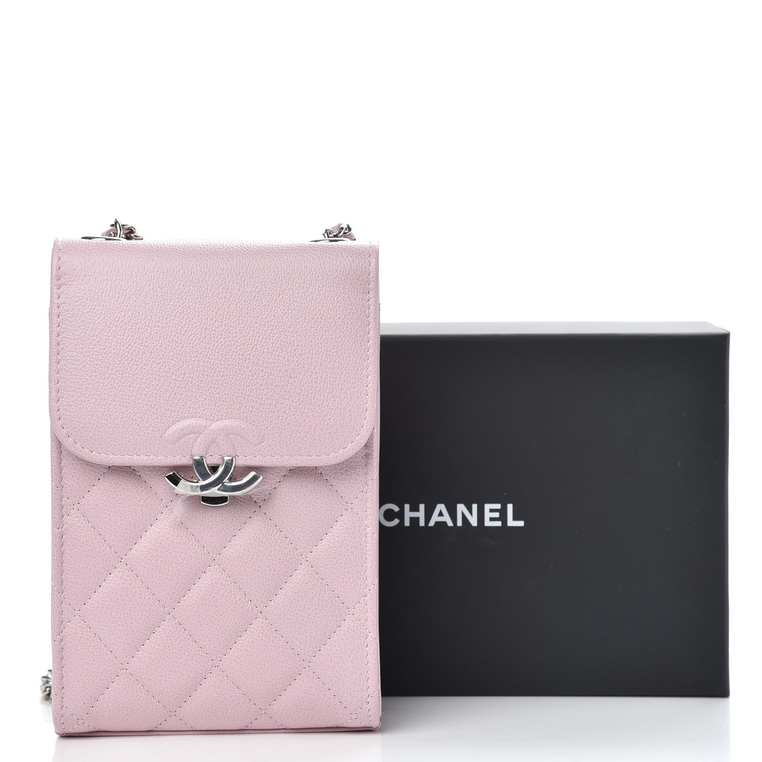 Chanel Grained Calfskin Quilted CC Box Clutch With Chain Rose 11 of 11