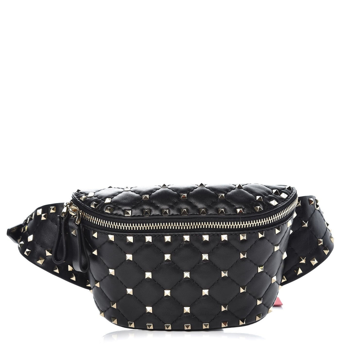 Lambskin Rockstud Spike Belt Bag 95 Black