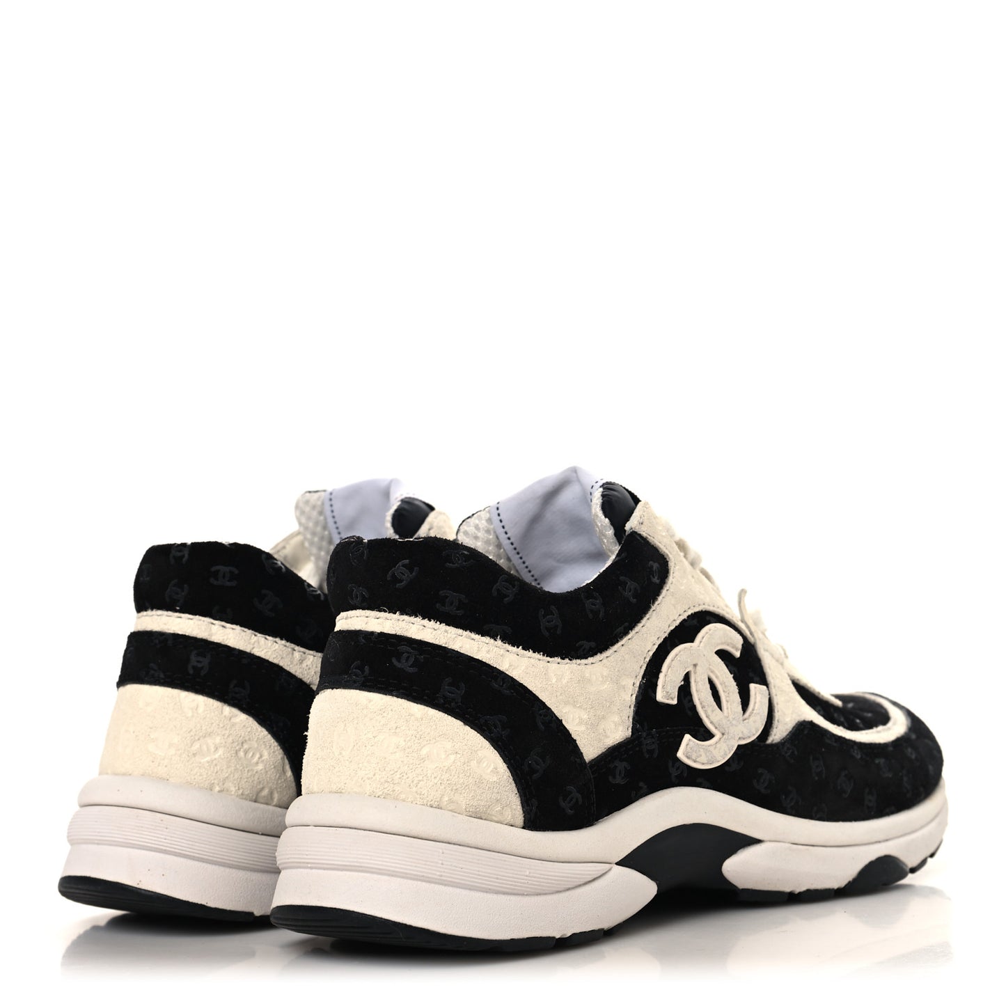 Suede Calfskin Printed CC Sneakers 36 White Black