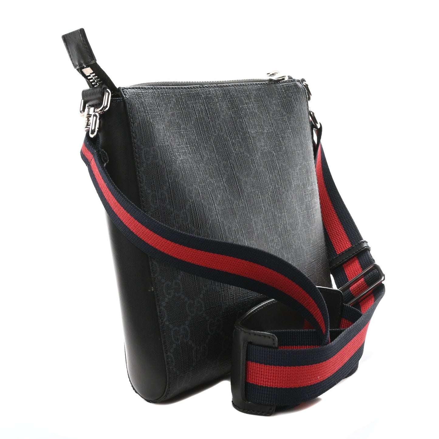 GG Supreme Monogram Web Small Flat Messenger Bag Black Grey