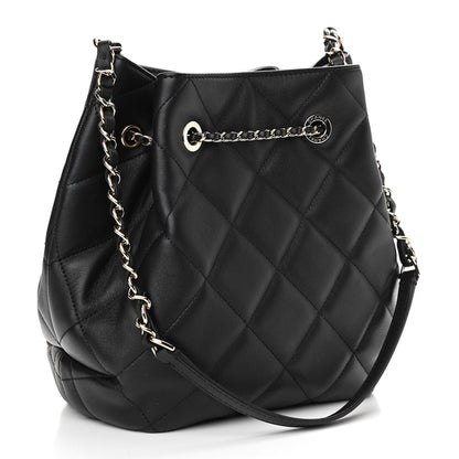 Chanel Lambskin Quilted CC Dweller Drawstring Bucket Bag Black 3 of 10