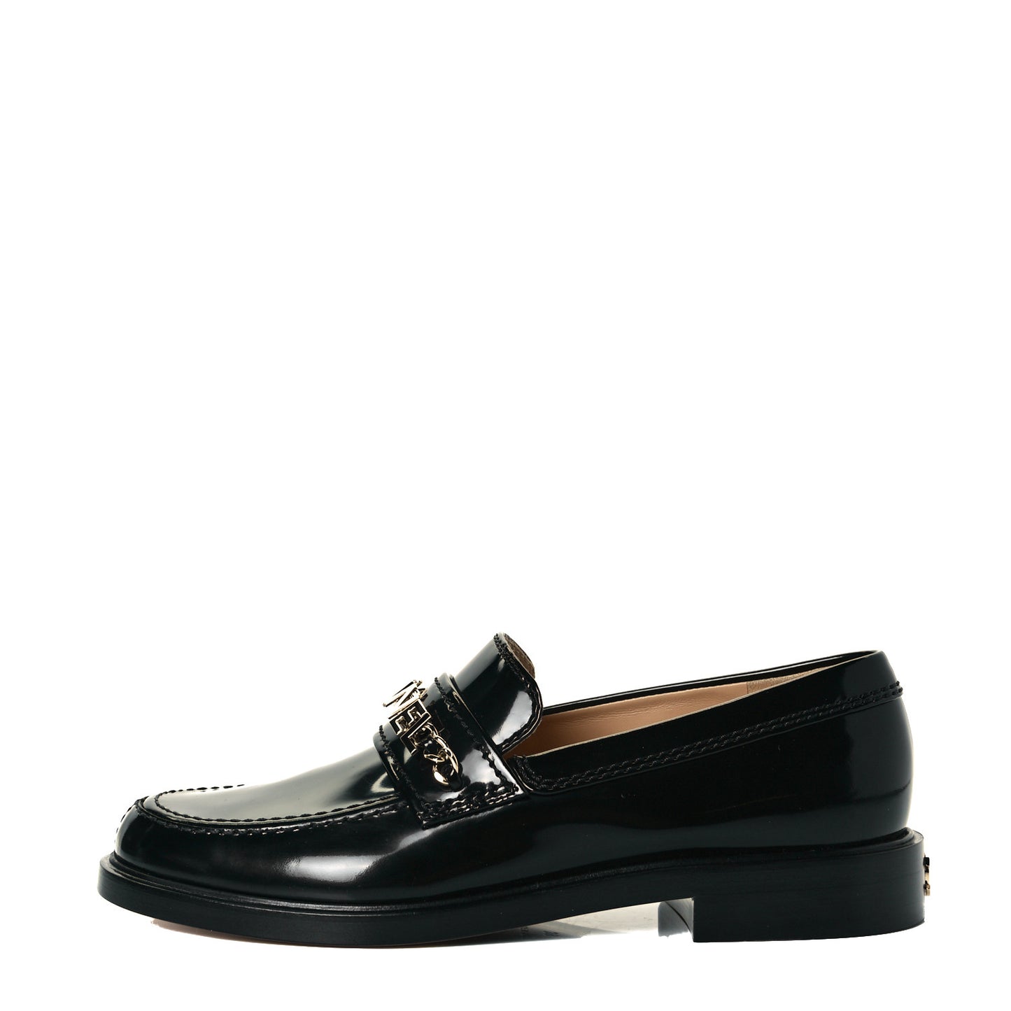 Shiny Calfskin Logo Loafers 39 Black