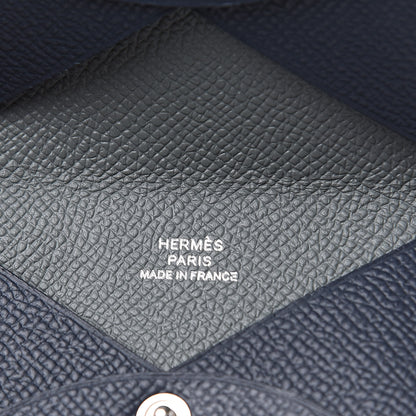 Hermes Epsom Verso Calvi Card Case Bleu Indigo Vert Amande 5 of 8