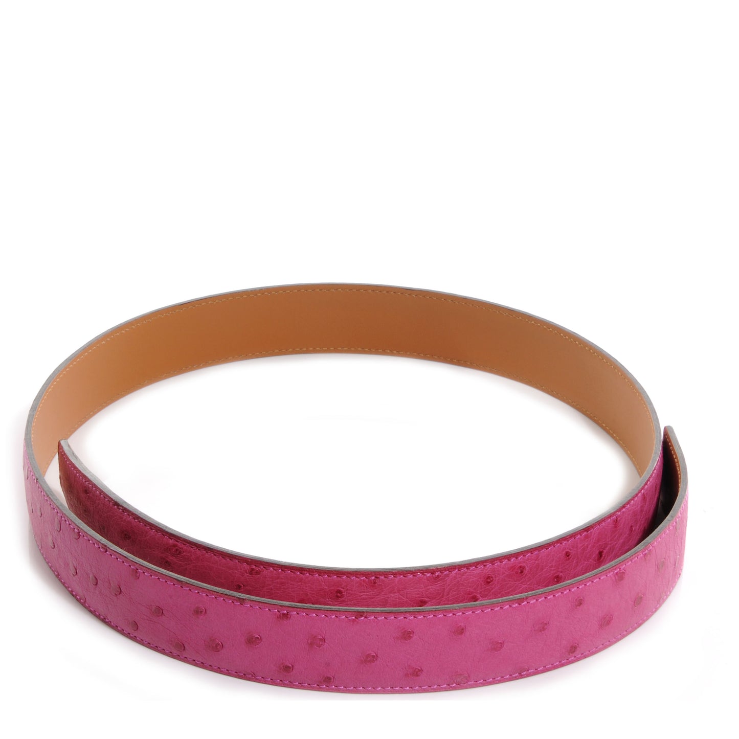 Ostrich Vache Natural 32mm Reversible Belt Strap Fuchsia 95