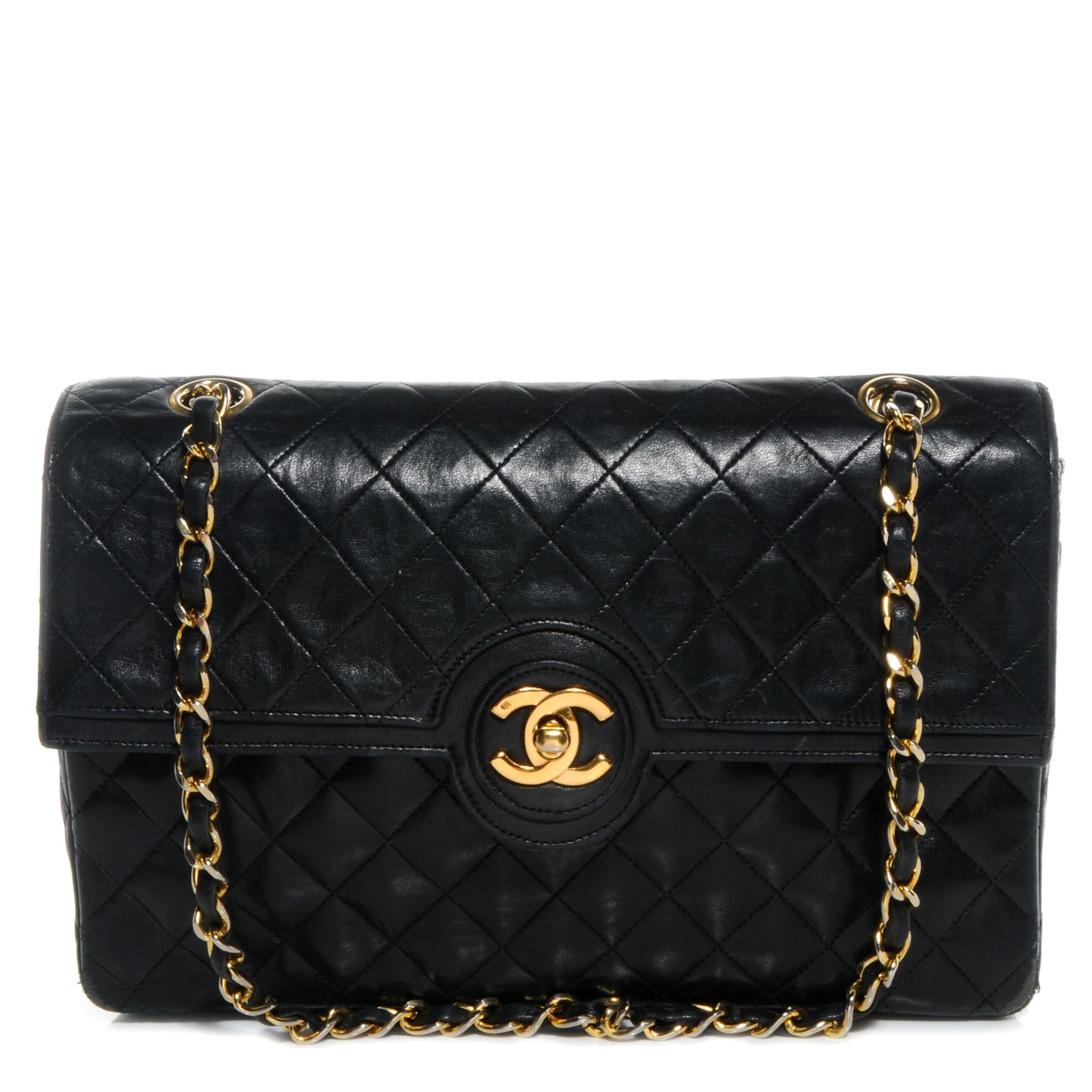 Lambskin Medium Single Flap Black