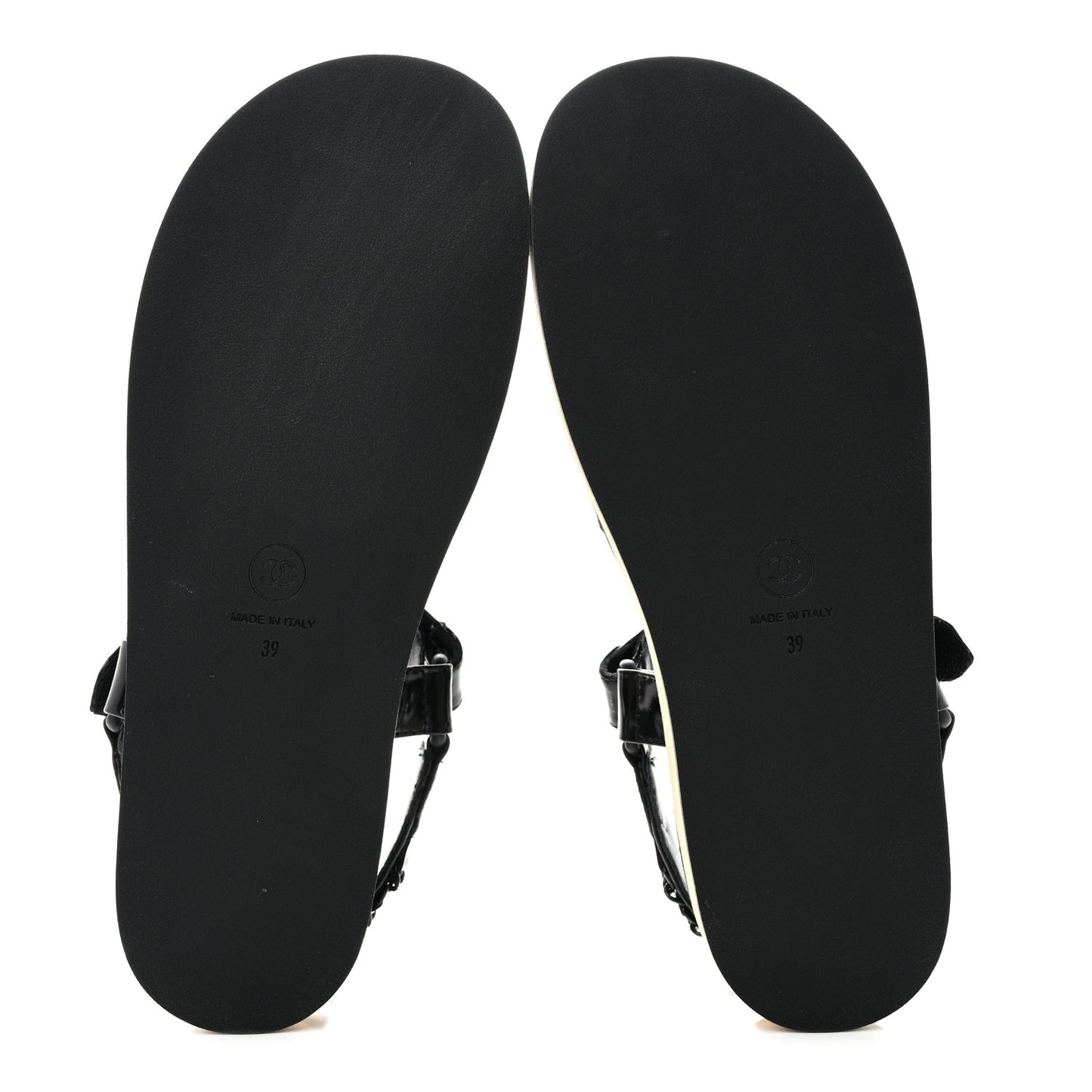 Laminated Goatskin Chain Sandals 39 Black