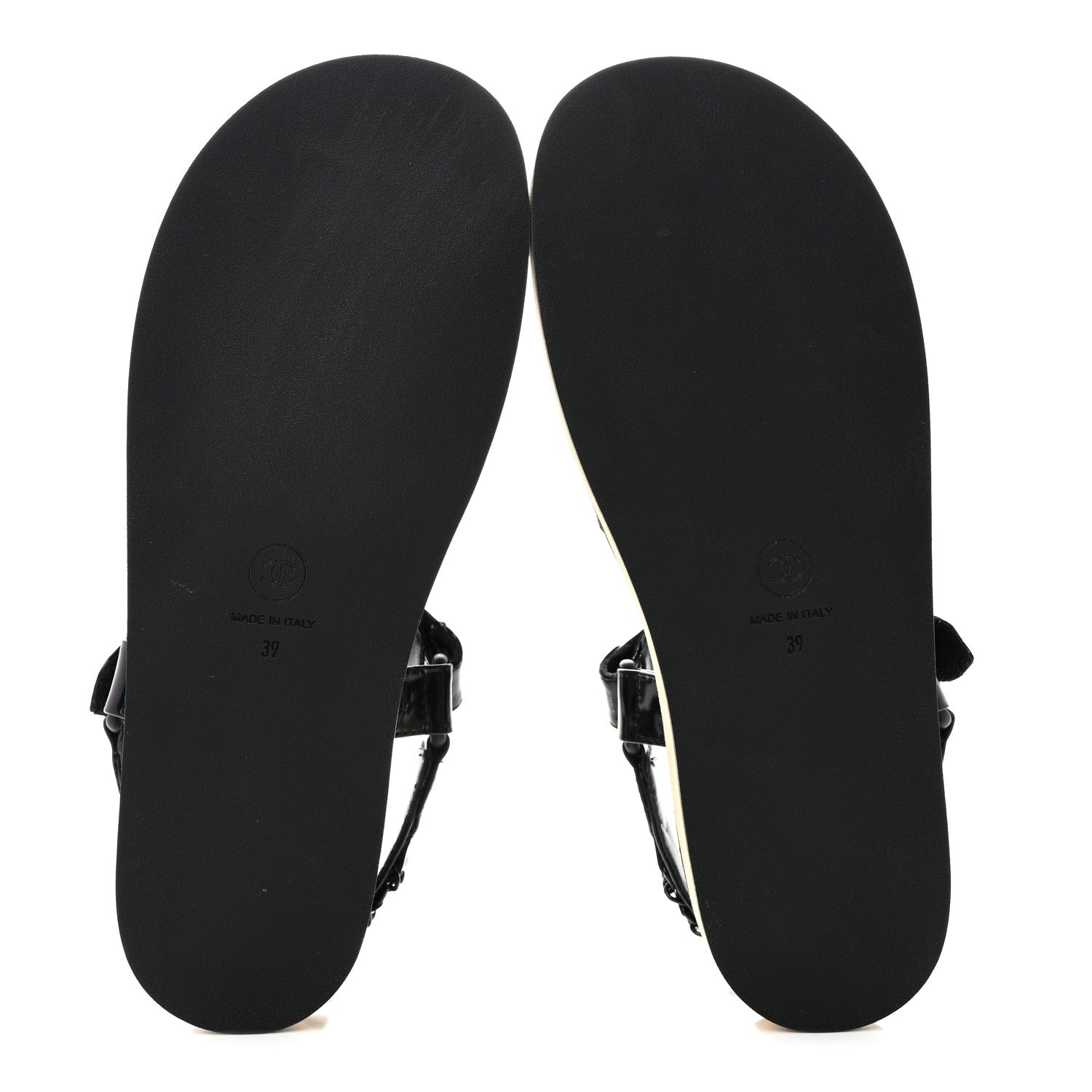 Chanel Laminated Goatskin Chain Sandals 39 Black 5 of 9