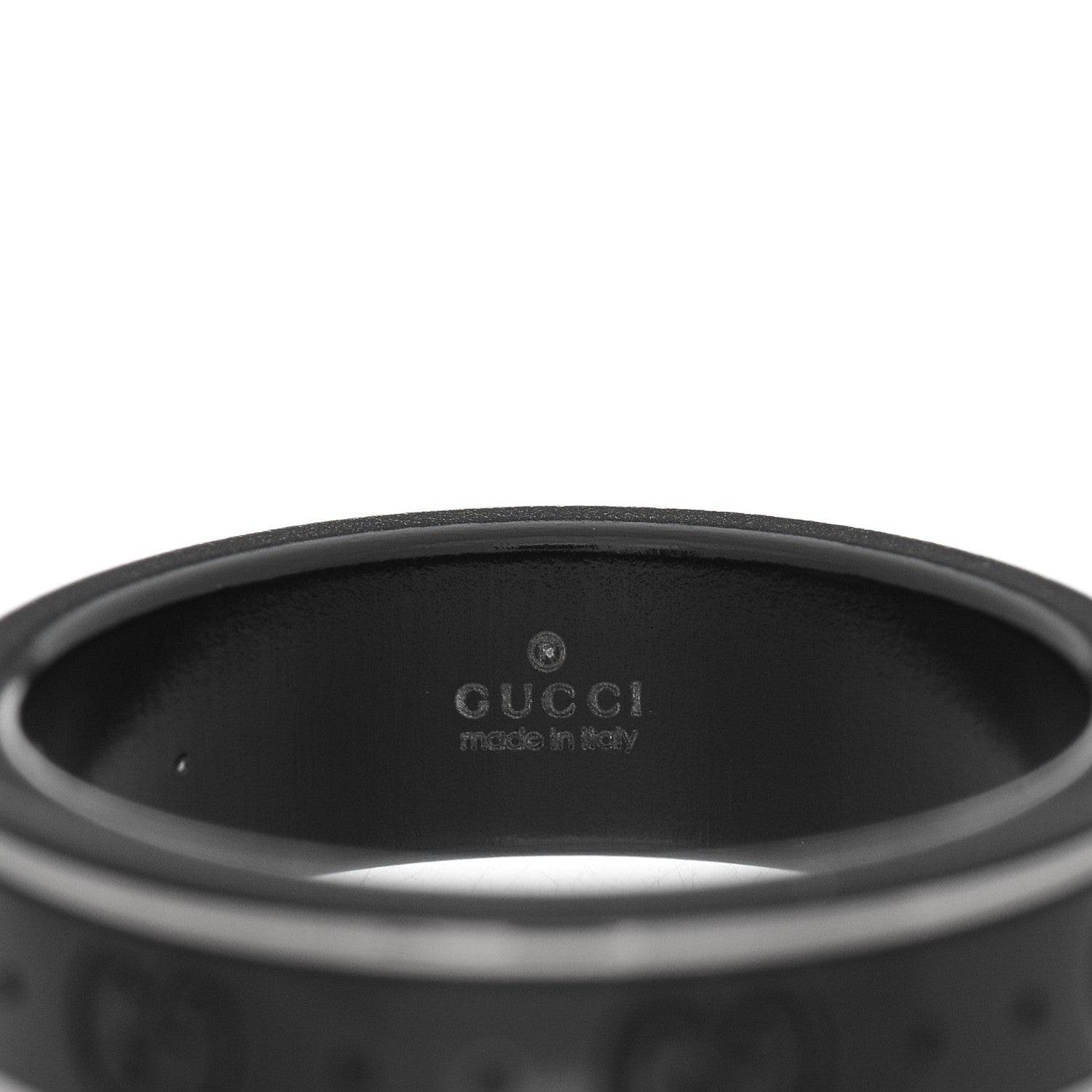 Gucci Black Synthetic Corundum 18K White Gold 4mm Icon Thin Band Ring 65 11 3 of 5