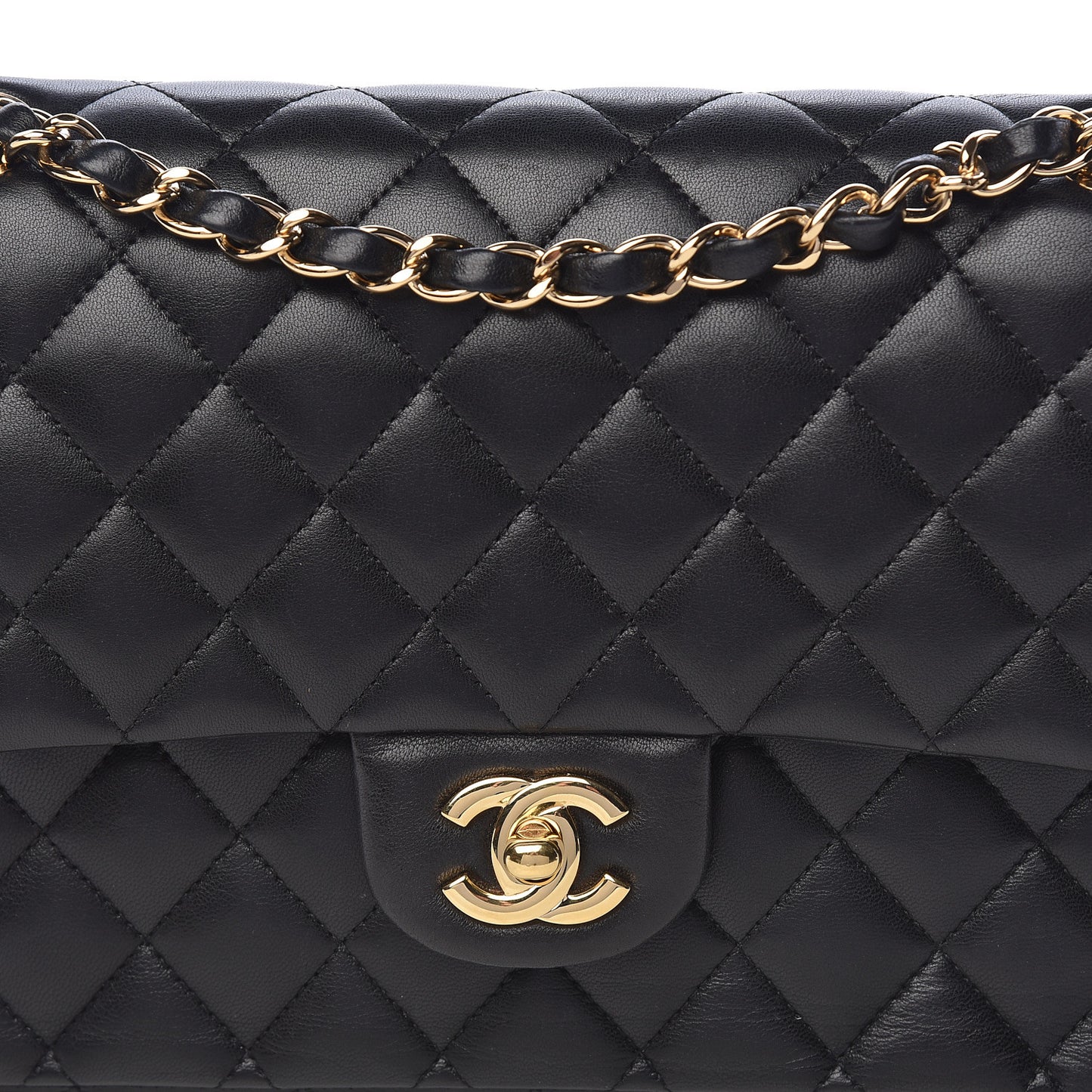 Lambskin Quilted Medium Double Flap Black