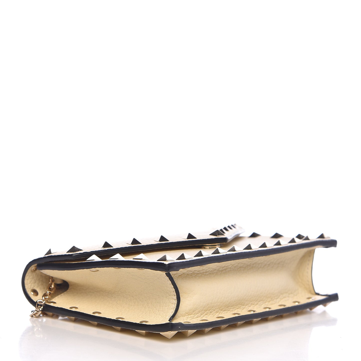 Pebbled Calfskin Rockstud Envelope Wallet on Chain Light Ivory
