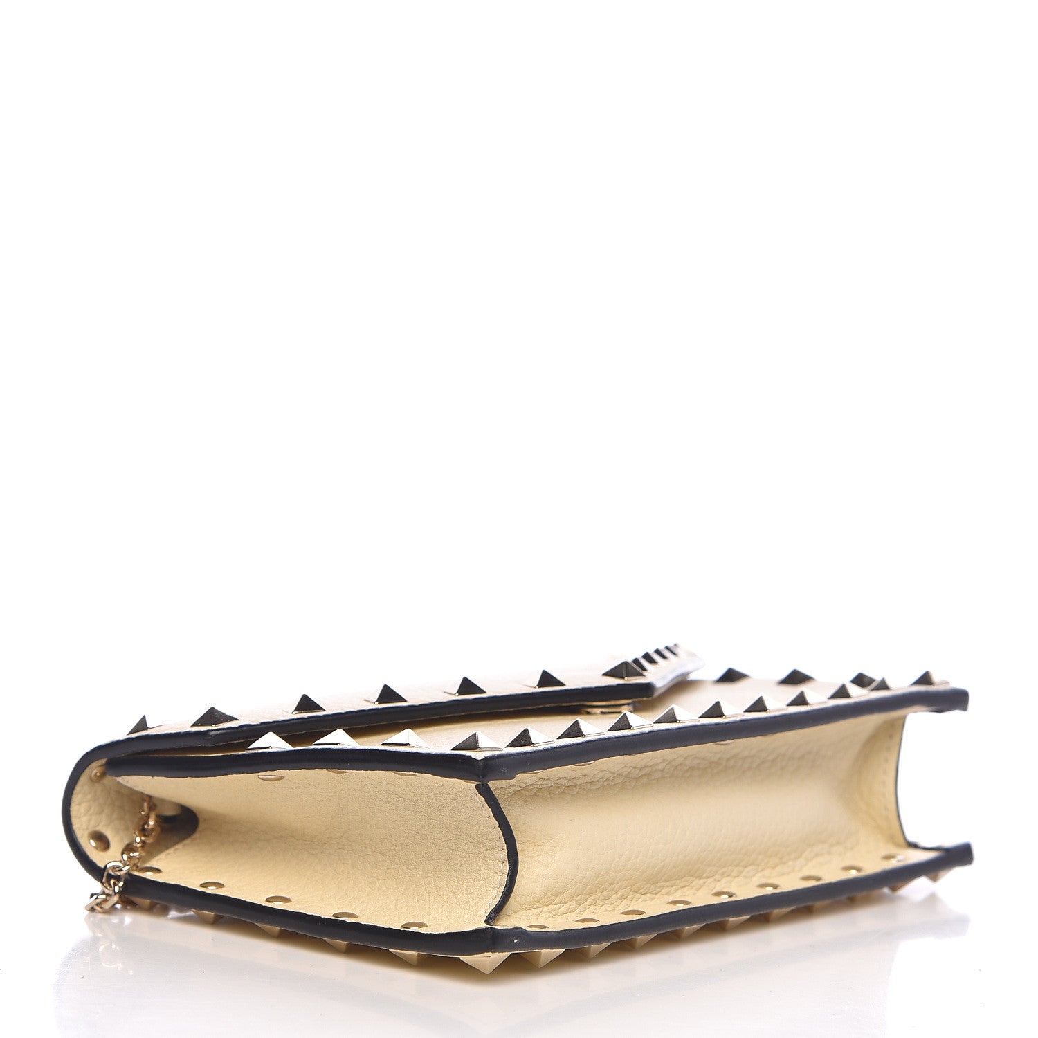 Valentino Garavani Pebbled Calfskin Rockstud Envelope Wallet on Chain Light Ivory 4 of 10