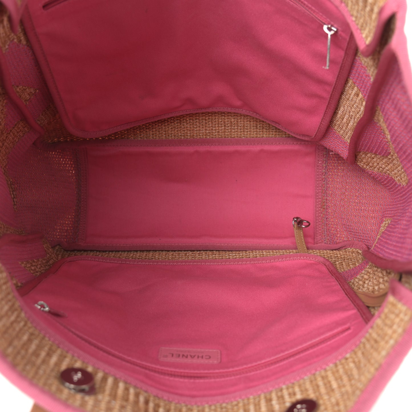Woven Straw Raffia Logo Tote Pink Beige