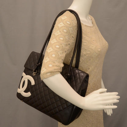 Chanel Calfskin Quilted Large Cambon Flap Black White 2 of 11