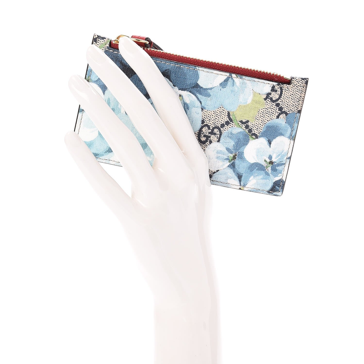 Gucci GG Supreme Monogram Blooms Coin Case Card Holder Beige Blue Navy Hibiscus Red 2 of 7
