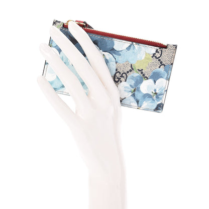 Gucci GG Supreme Monogram Blooms Coin Case Card Holder Beige Blue Navy Hibiscus Red 2 of 7