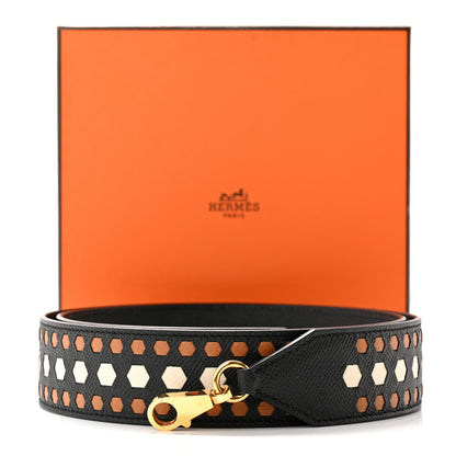Hermes Epsom 40mm Hexagone Tressage Shoulder Strap Black Craie Gold 7 of 7