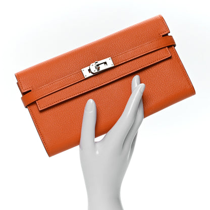 Hermes Chevre Mysore Kelly Longue Wallet Orange 2 of 8