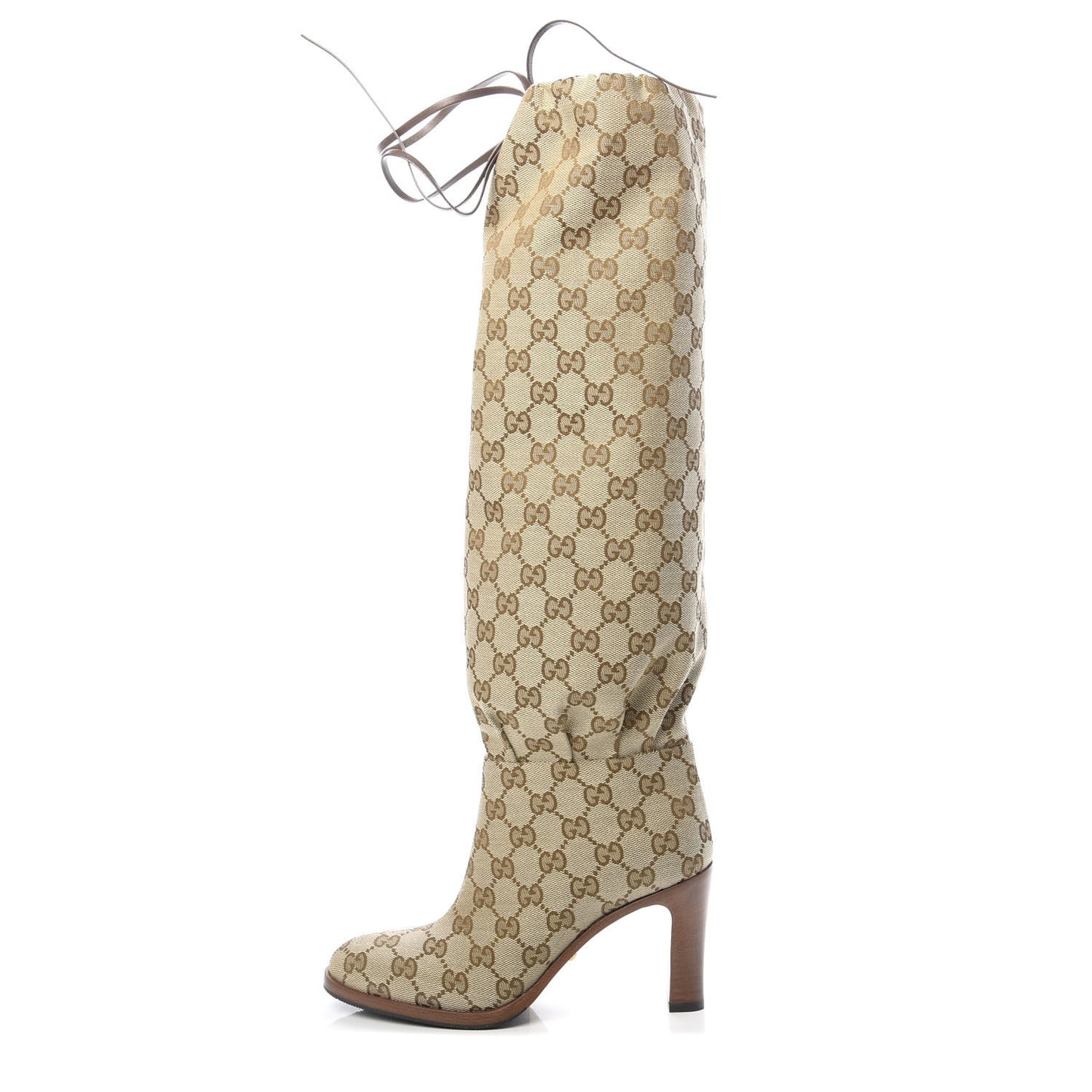 Monogram Malaga Kid Lisa Mid Heel Boots 35 Beige Ebony