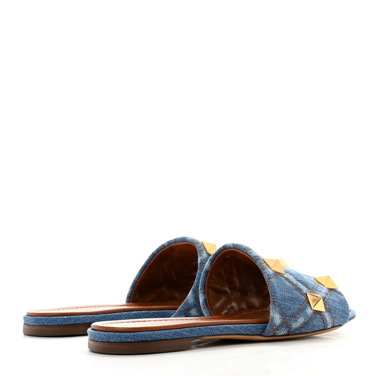 Denim Roman Stud Flat Slide Sandals 40.5 Denim