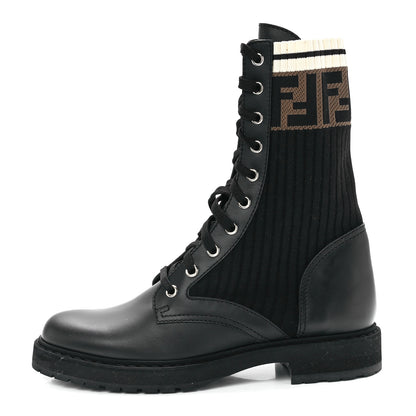 Fendi Calfskin Stretch Fabric Rockoko Biker Boots 38 Tobacco Black Marino 1 of 8
