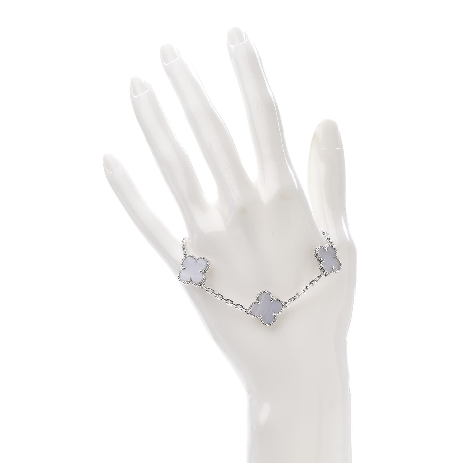 Van Cleef & Arpels 18K White Gold Chalcedony 5 Motifs Vintage Alhambra Bracelet 2 of 5