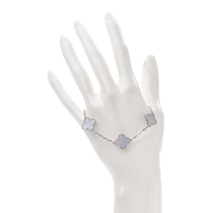 Van Cleef & Arpels 18K White Gold Chalcedony 5 Motifs Vintage Alhambra Bracelet 2 of 5